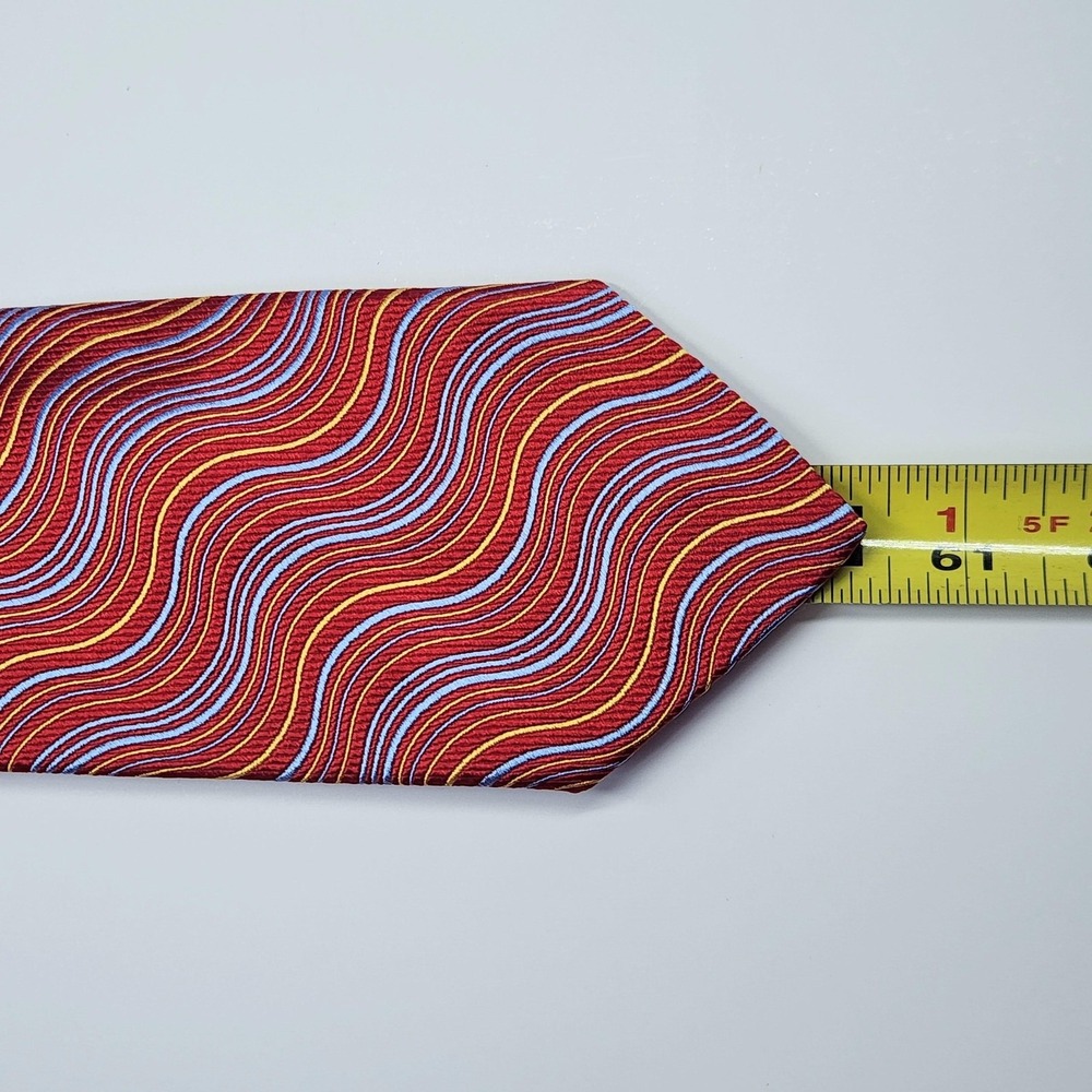 Louis Dell'Olio Tie 100% Silk Handmade Italy Mens One Size Red Wavy Stripe - Picture 6 of 7